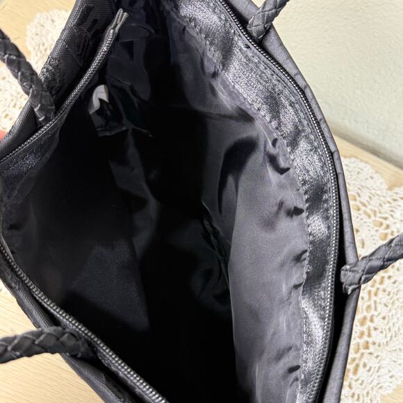 Black Satin Floral Embroidered Beaded Bag Whimsigoth Romantic Goth Dark Coquette - Picture 6 of 8